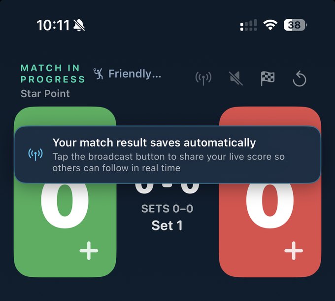 Match in progress with the broadcast button