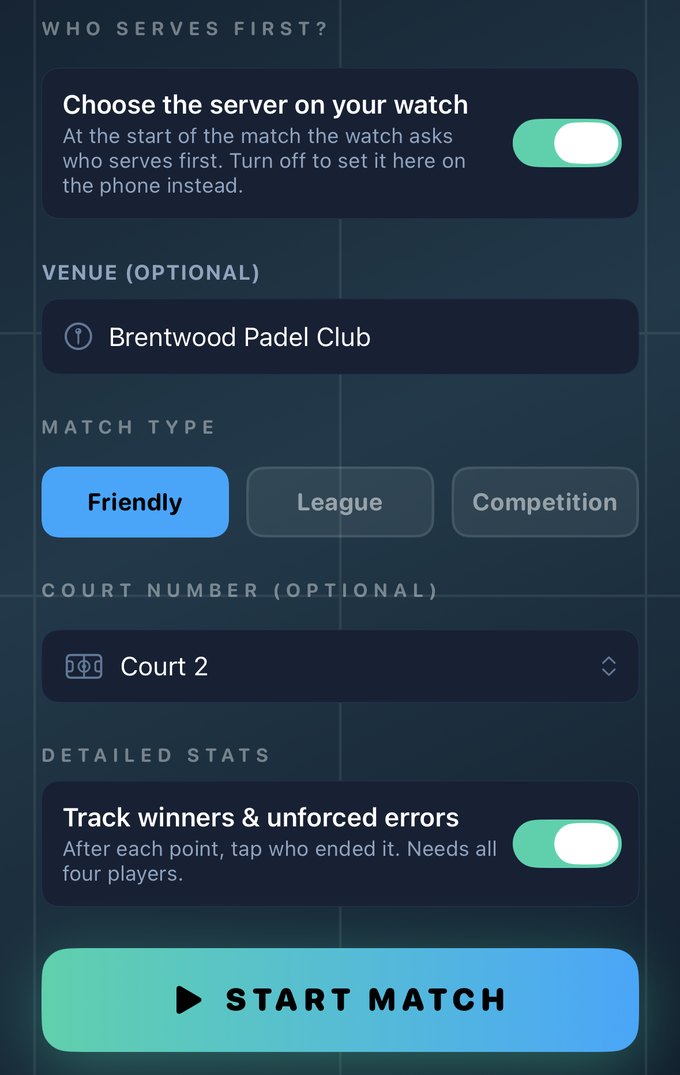 Match setup options on Padeja Live